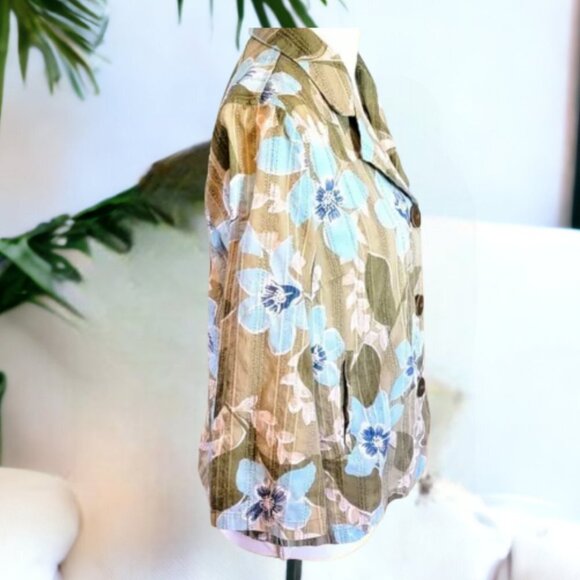 Liz Claiborne Casual Jacket Floral Olive and Blue Button-Down in Size Med - Picture 4 of 5